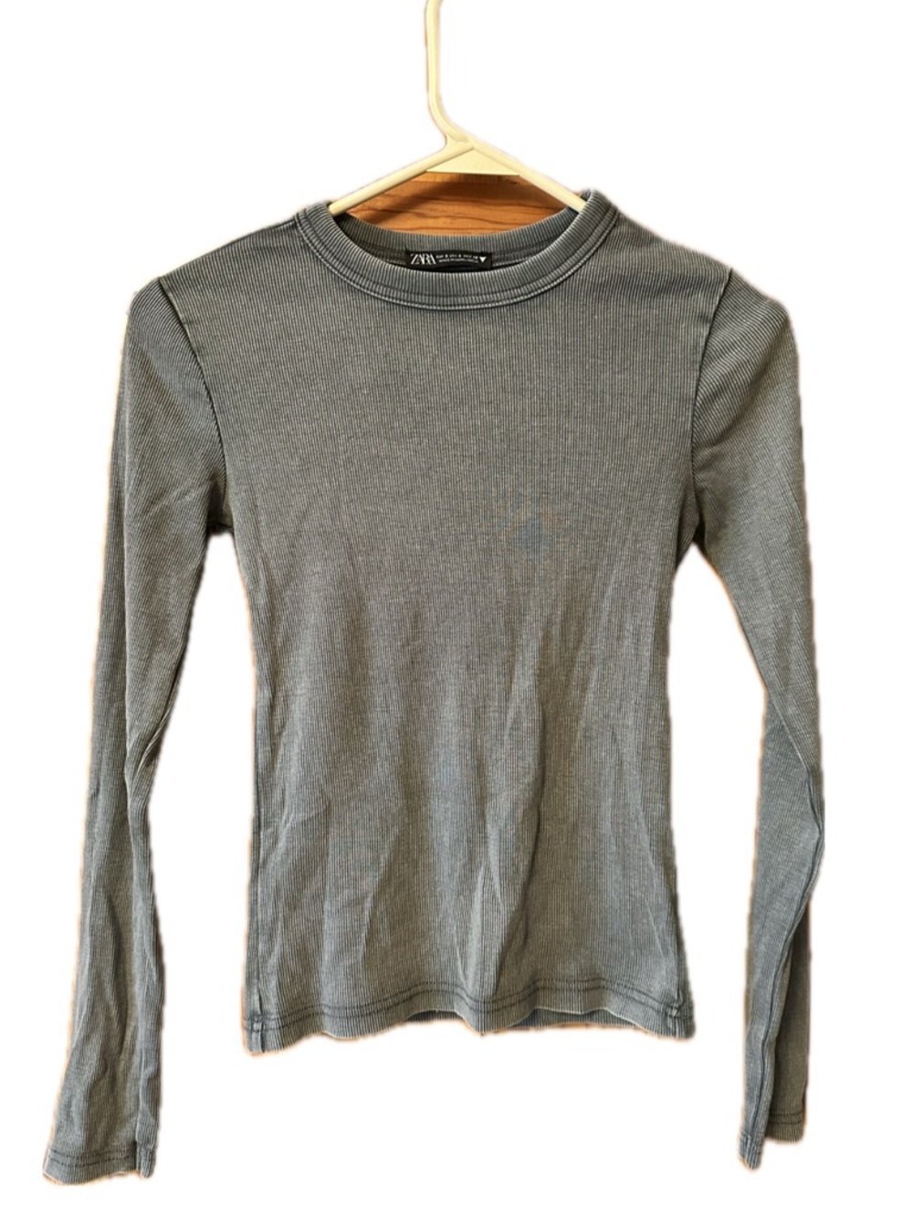ZARA Basic Ribbed Long Sleeve Top - Slate Gray